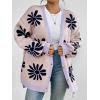 imagechouyatou Womens Y2K Daisy Floral Printed Oversized Cardigans Button Down Knitted Cardigan Sweaters with PocketsPink