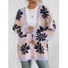 imagechouyatou Womens Y2K Daisy Floral Printed Oversized Cardigans Button Down Knitted Cardigan Sweaters with PocketsPink