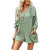 imagechouyatou Womens 34 Sleeve Wide Leg Summer Rompers Shorts Loose Fit Cute Casual Jumpsuits