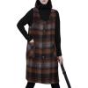 imagechouyatou Womens Button Down Wool Overall Jumper Dress Vintage Plaid Tunic Tank Short Dress with Pockets