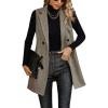 imagechouyatou Womens Casual Double Breasted Long Wool Vest Notched Lapel Sleeveless Wool Blend Trench Pea Coat