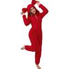 imagechouyatou Womens Comfy Animal Lounge Furry Sherpa Romper Onesie Pajamas Cute Ear Hood Sleepwear Cosplay