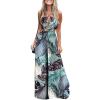 imagechouyatou Womens Cut Out Jumpsuit Tropical Palm Print Spaghetti Strap Wide Leg Boho Romper Overalls