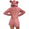 imagechouyatou Womens Cute Animal Lounge Furry Sherpa Romper Onesie Pajamas Ear Hood Short Sleepwear Costume