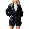 imagechouyatou Womens Fall Casual Button Down Cardigan Chunky Knit Denim Patchwork Sweater Coat