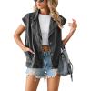 imagechouyatou Womens Notched Lapel Button Down Denim Vest Sleeveless Oversized Jean Jacket Coat with Pockets