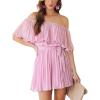 imagechouyatou Womens Sexy Flounce Off the Shoulder Wide Leg Accordion Pleated Boho Rompers Jumpsuit