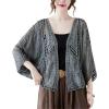 imagechouyatou Womens Sexy Hollow Out Eyelet Lace Embroidered Open Front Cardigan JacketGray Black