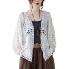 imagechouyatou Womens Sexy Hollow Out Eyelet Lace Embroidered Open Front Cardigan JacketWhite