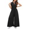 imagechouyatou Womens Summer Casual Waffle Jumpsuits Wide Leg Sleeveless Long Pants Jumpsuit Rompers