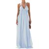 imagechouyatou Womens Summer Sexy Halter Neck Maxi Smocked Dress Empire Waist Swing Flowy Beach SundressLight Blue