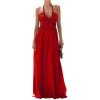 imagechouyatou Womens Summer Sexy Halter Neck Maxi Smocked Dress Empire Waist Swing Flowy Beach SundressRed