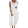 imagechouyatou Womens Summer Spaghetti Strap Harem Jumpsuits Casual Loose Linen Overalls Rompers Pants