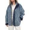imagechouyatou Womens Vintage Quilted Denim Jacket Shacket Oversized Zip Up Puffer Jacket Winter Coat