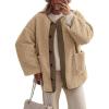 imagechouyatou Womens Winter Casual Fleece Jacket Fuzzy Oversized Button Down Sherpa Jacket Faux Fur Coat