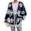 imagechouyatou Womens Y2K Daisy Floral Printed Oversized Cardigans Button Down Knitted Cardigan Sweaters with PocketsNavy