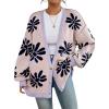 imagechouyatou Womens Y2K Daisy Floral Printed Oversized Cardigans Button Down Knitted Cardigan Sweaters with PocketsPink