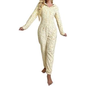 imagechouyatou Womens Comfy Animal Lounge Furry Sherpa Romper Onesie Pajamas Cute Hood Sleepwear Costume