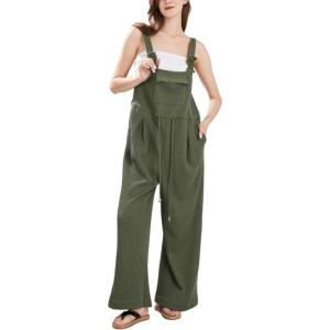 imagechouyatou Womens Waffle Knit Jumpsuits Adjustable Strap One Piece Romper Wide Leg Sleeveless Bib Overalls