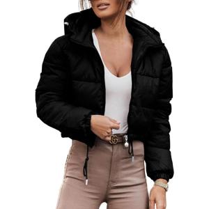 imagechouyatou Womens Winter Cropped Puffer Jacket Coat Lightweight Zip Up Hooded Short Quilted Down Jacket