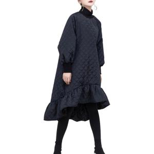 imagechouyatou Womens Winter Long Sleeve Quilted Tunic Dress High Low Flounce Midi Padded Puffer Dress