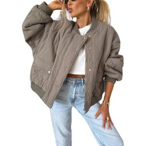 imagechouyatou Womens Winter Oversized Quilted Bomber Jacket Boyfriend Padded Puffer Jacket Down Coat