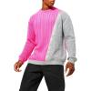 imagechouyatou Mens Color Block Spliced Zipper Decor Long Sleeve Cable Knit Pullover Sweater Top