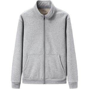 imagechouyatou Mens Fall Winter Stand Collar Zip Up Sherpa Lined Jersey Knit Sweatshirt Jacket