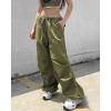 imagechouyatou Womens Baggy Cargo Parachute Pants Low Waisted Wide Leg Y2K Trousers SweatpantsArmy Green