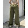 imagechouyatou Womens Baggy Cargo Parachute Pants Low Waisted Wide Leg Y2K Trousers SweatpantsArmy Green