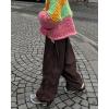 imagechouyatou Womens Baggy Cargo Parachute Pants Low Waisted Wide Leg Y2K Trousers SweatpantsBrown