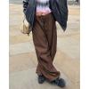 imagechouyatou Womens Baggy Cargo Parachute Pants Low Waisted Wide Leg Y2K Trousers SweatpantsBrown