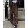 imagechouyatou Womens Baggy Cargo Parachute Pants Low Waisted Wide Leg Y2K Trousers SweatpantsBrown