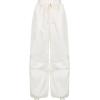 imagechouyatou Womens Baggy Cargo Parachute Pants Low Waisted Wide Leg Y2K Trousers SweatpantsWhite