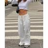 imagechouyatou Womens Baggy Cargo Parachute Pants Low Waisted Wide Leg Y2K Trousers SweatpantsWhite