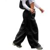 imagechouyatou Womens Baggy Cargo Parachute Pants Low Waisted Wide Leg Y2K Trousers SweatpantsBlack