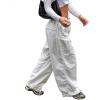 imagechouyatou Womens Baggy Cargo Parachute Pants Low Waisted Wide Leg Y2K Trousers SweatpantsWhite