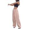 imagechouyatou Womens Parachute Pants Baggy Cargo Pants Streetwear Y2K Wide Leg SweatpantsPink