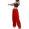 imagechouyatou Womens Parachute Pants Baggy Cargo Pants Streetwear Y2K Wide Leg SweatpantsRed