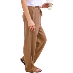 imagechouyatou Womens Winter Fuzzy Fleece Drawstring Waist Wide Leg Lounge Palazzo PantsBrown