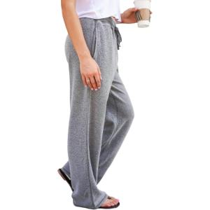 imagechouyatou Womens Winter Fuzzy Fleece Drawstring Waist Wide Leg Lounge Palazzo PantsGray
