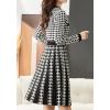 imagechouyatou Women Fall Elegant Houndstooth Ribbed Knit Sweater Dress Midi Short Pullover Sweater Work DressBlack