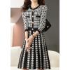 imagechouyatou Women Fall Elegant Houndstooth Ribbed Knit Sweater Dress Midi Short Pullover Sweater Work DressBlack