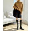 imagechouyatou Womens Business Casual Shorts Elastic High Waisted Pleated Wool Wide Leg Shorts with PocketsBlack
