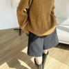 imagechouyatou Womens Business Casual Shorts Elastic High Waisted Pleated Wool Wide Leg Shorts with PocketsBlack