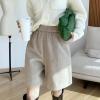 imagechouyatou Womens Business Casual Shorts Elastic High Waisted Pleated Wool Wide Leg Shorts with PocketsKhaki