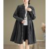 imagechouyatou Womens Button Down Denim Shirt Midi Dress Long Sleeve Pleated Jean Short Dress with PocketsBlack