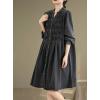 imagechouyatou Womens Button Down Denim Shirt Midi Dress Long Sleeve Pleated Jean Short Dress with PocketsBlack