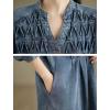 imagechouyatou Womens Button Down Denim Shirt Midi Dress Long Sleeve Pleated Jean Short Dress with PocketsBlue