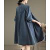 imagechouyatou Womens Button Down Denim Shirt Midi Dress Long Sleeve Pleated Jean Short Dress with PocketsBlue